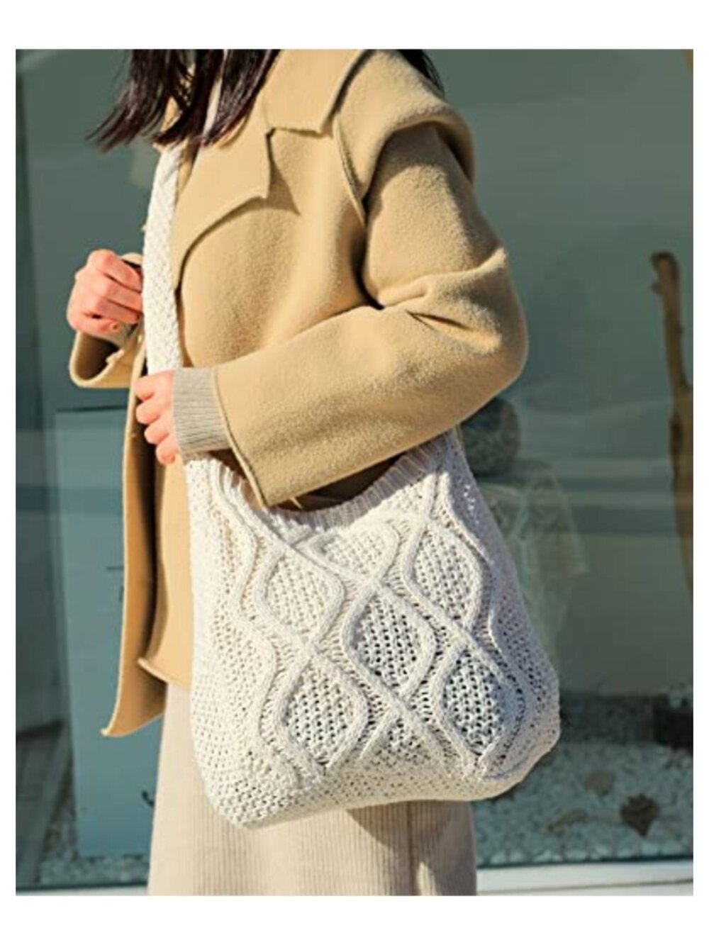 Durable Machine Washable Cotton Yarn Crochet No-Shed Shoulder Tote Eco-Friendly - Picture 2 of 6